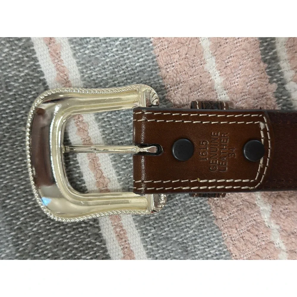 Cavendar's Genuine Leather Western Basketweave Belt Silver Concho Studded Sz 34